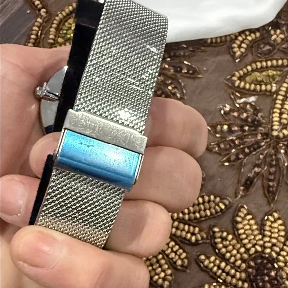 Nine West Men's Watch with Black Dial and Silver Mesh Band